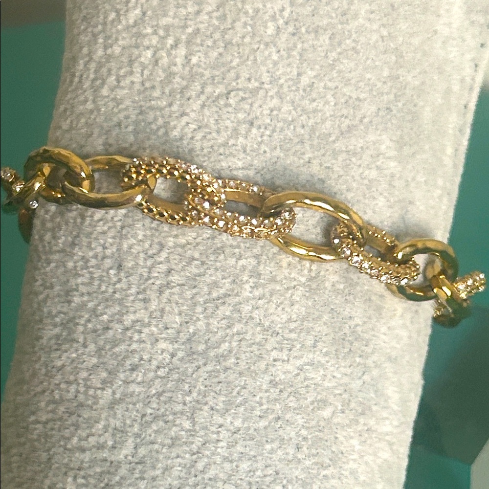 Stella & Dot Gold Tone Pavé Crystal Encrusted Chain Link Bracelet - Picture 1 of 11